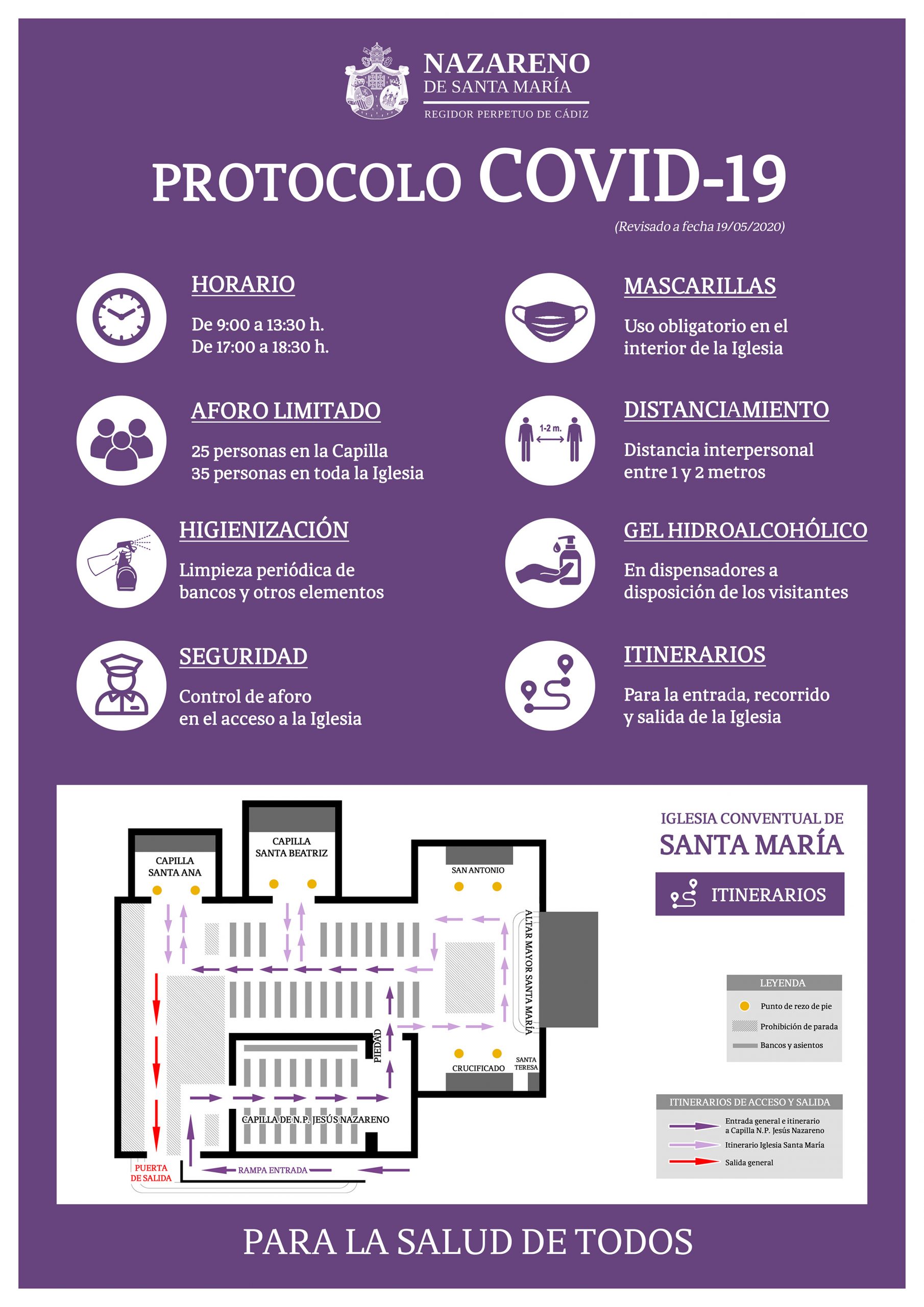 Horarios y protocolo de acceso a la Iglesia Conventual de Santa María