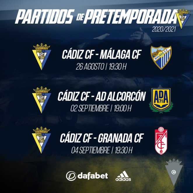 Partidos confirmados de pretemporada del Cádiz CF.